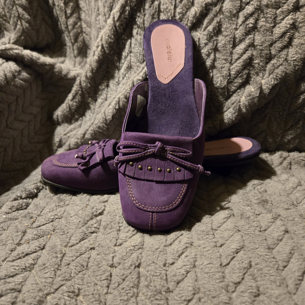 Purple Suede Mules with Tassel Detail